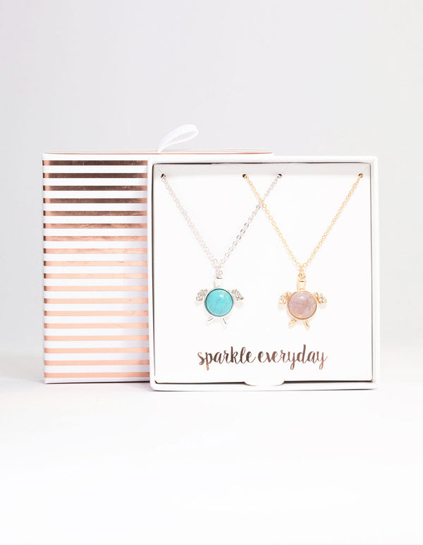 Mixed Metal Semi-Precious Turtle Necklace Pack