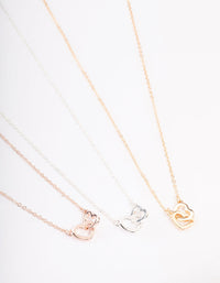 Mixed Metal Link Heart Necklace 3-Pack - link has visual effect only