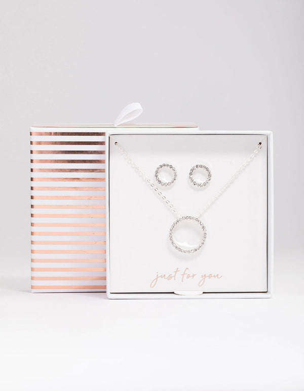 Silver Diamante Open Circle Jewellery Set