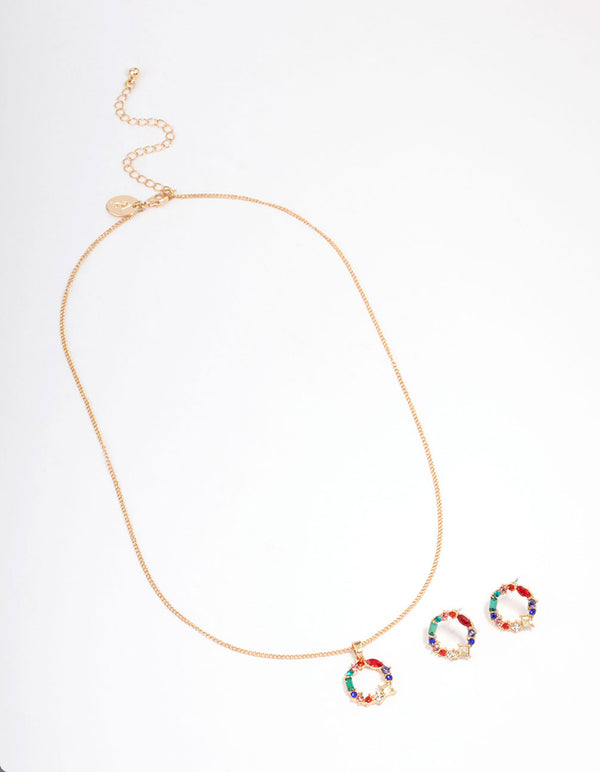 Gold Rainbow Stone Wreath Jewellery Set