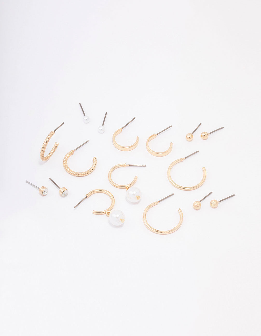 Gold Diamante Pearl Stud & Hoop Earring 8-Pack