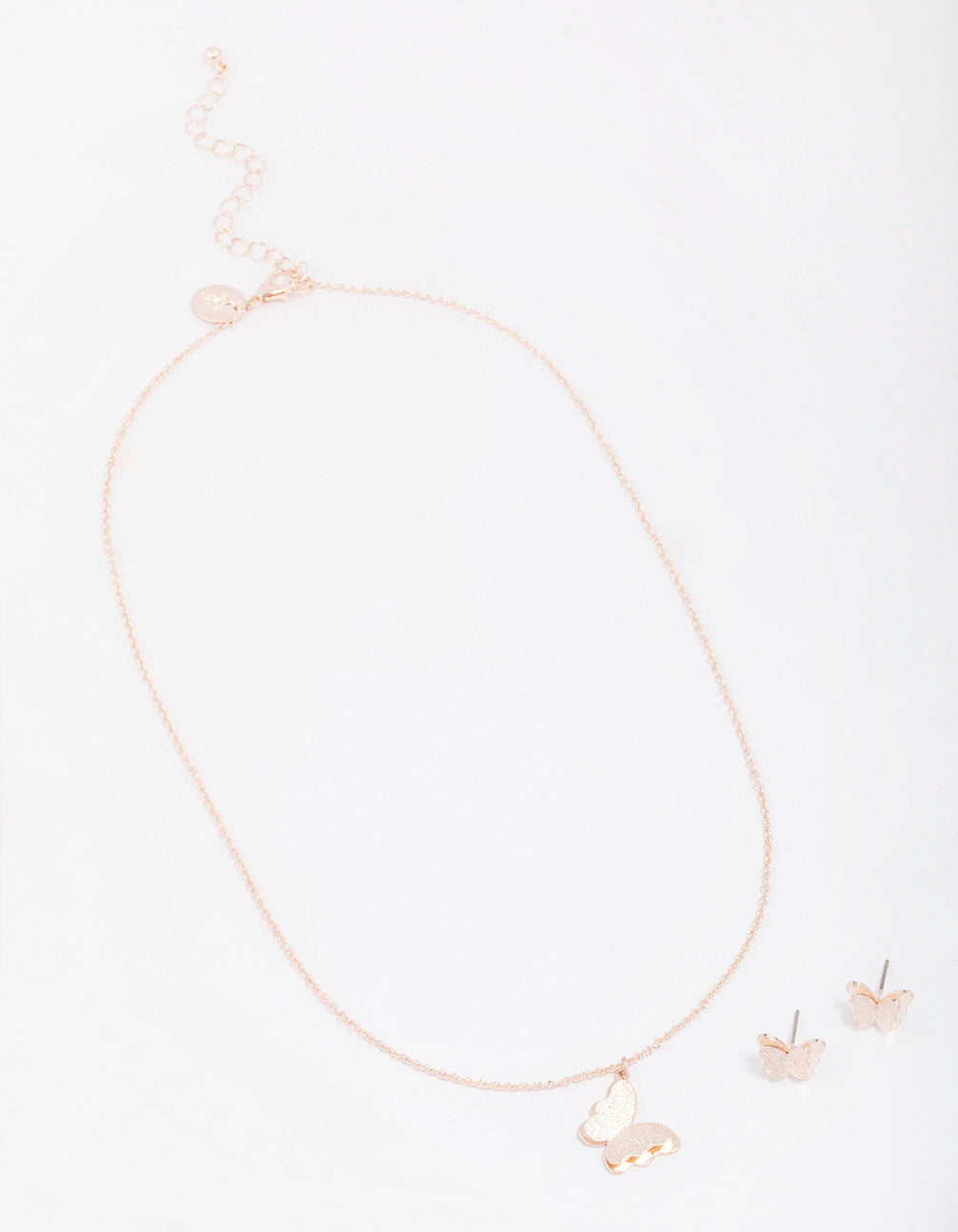 Rose Gold Sandblast Butterfly Jewellery Set