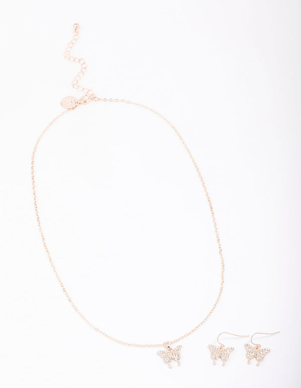 Rose Gold Pave Butterfly Jewellery Set