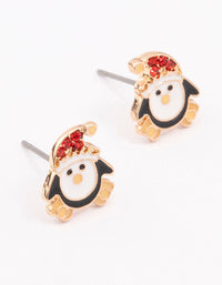Gold Christmas Penguin Stud Earrings - link has visual effect only