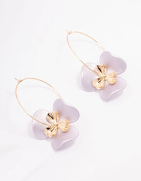 Gold Large Flower Wire Hoop Earrings - link has visual effect only
