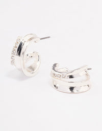 Silver Diamante Ridged Double Hoop Earrings - link has visual effect only