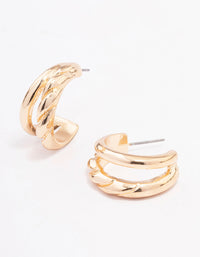 Gold Plain & Twisted Double Hoop Earrings - link has visual effect only