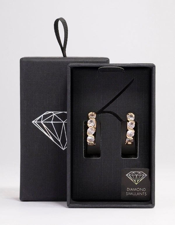 Gold Round Cubic Zirconia Huggie Earrings