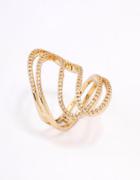 Gold Plated Lovely Ribbon Cubic Zirconia Cocktail Ring - link has visual effect only