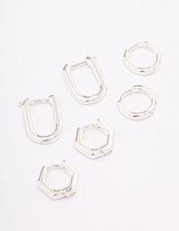 Silver Plated Brass  Hexagon Hoop Earrings Pack - link has visual effect only