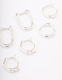 Silver Plated Brass  Hexagon Hoop Earrings Pack - link has visual effect only
