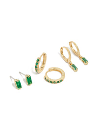 Gold Plated Brass Baguette Stud & Huggie Earring Pack - link has visual effect only