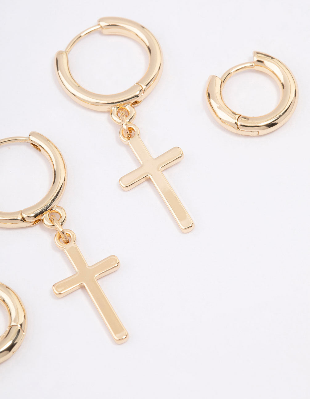 Gold Plated Cross Huggie Earring Pack