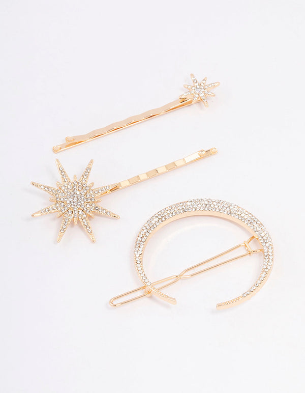 Gold Crecesnt & Star Hair Clips 3-Pack