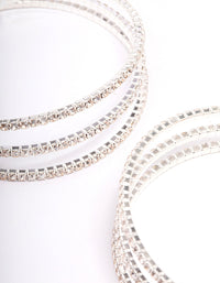 Silver Medium Triple Row Diamante Hoop Earrings - link has visual effect only