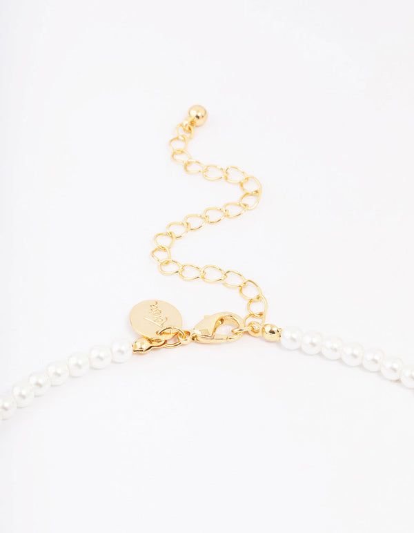 Gold Plated Letter K Initial & Pearl Pendant Necklace