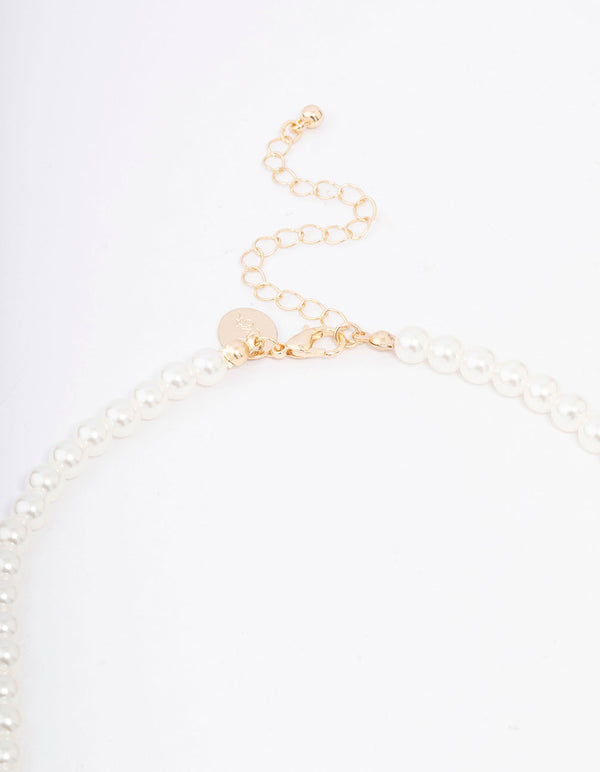Gold Pearl & Butterfly Diamante Pendant Necklace
