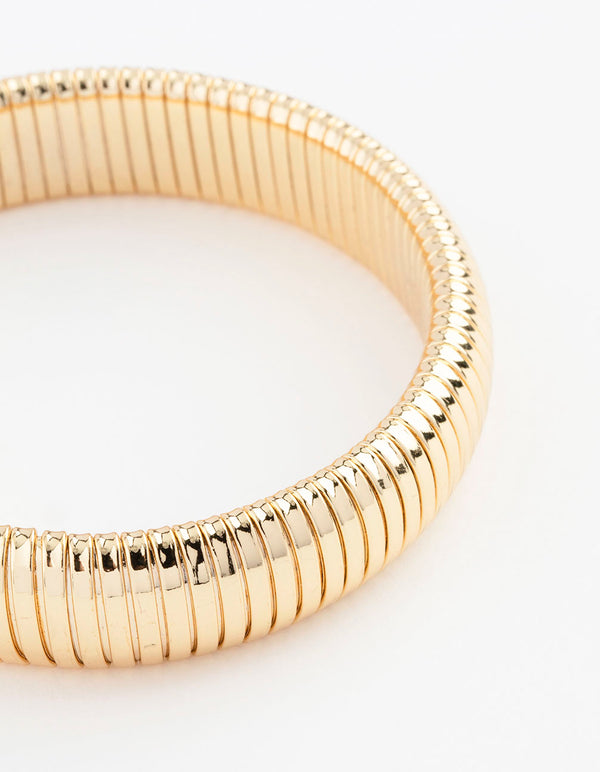 Gold Plated Wide Ribbed Bangle