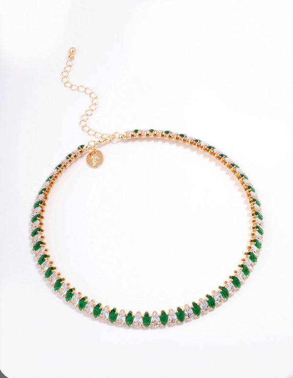 Gold Cubic Zirconia Navette Stone Choker