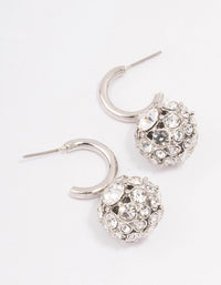 Silver Glamorous Ball Drop Huggie Earrings - link has visual effect only