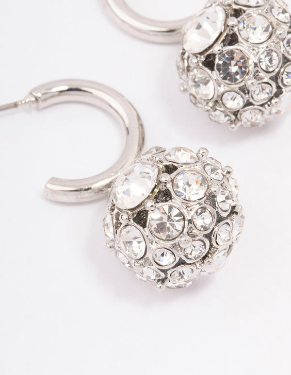 Silver Glamorous Ball Drop Huggie Earrings