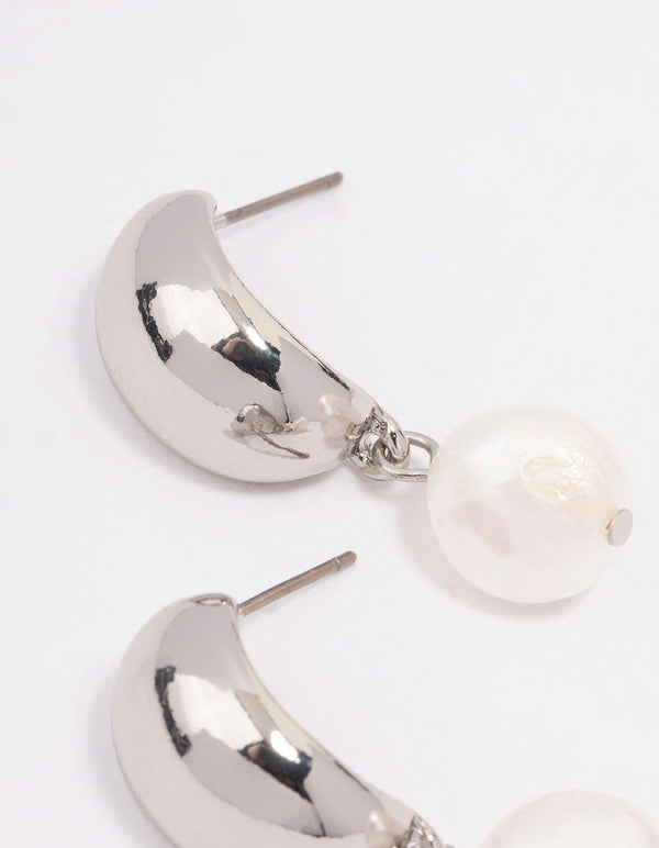 Silver Tapered Pearl Drop Earrings
