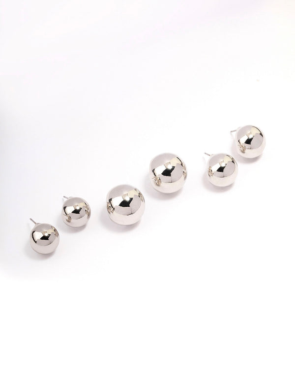 Silver Ball Hoop Earrings 3-Pack