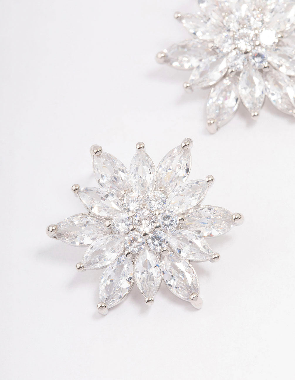 Silver Cubic Zirconia Flower Stud Earrings