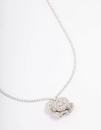 Silver Rose Diamante Pendant Necklace - link has visual effect only