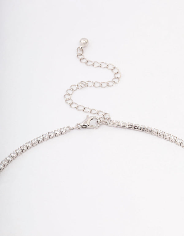 Silver Rose Diamante Pendant Necklace