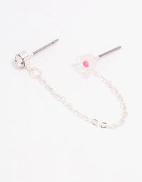 Pink Flower Diamante Stud Chain Earrings - link has visual effect only