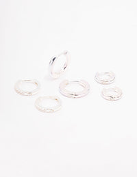 Silver Cubic Zirconia Minimal Huggie Hoop Earrings 3-Pack - link has visual effect only
