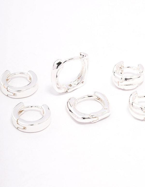 Silver Plated Brass  Chunky Rope Huggie Earring 3-Pack