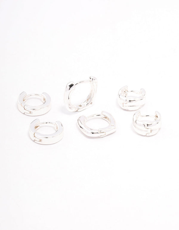 Silver Plated Brass  Chunky Rope Huggie Earring 3-Pack