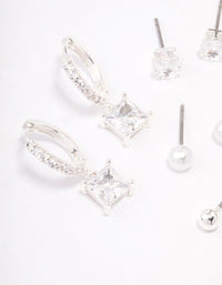 Silver Plated Brass  Princess Huggie Earring 4-Pack - link has visual effect only