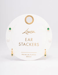 Gold Plated Brass Cubic Zirconia Huggie Pearl Earring 3-Pack - link has visual effect only