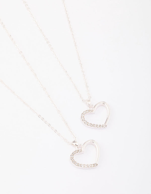 Silver Open Heart Diamante Necklace Pack