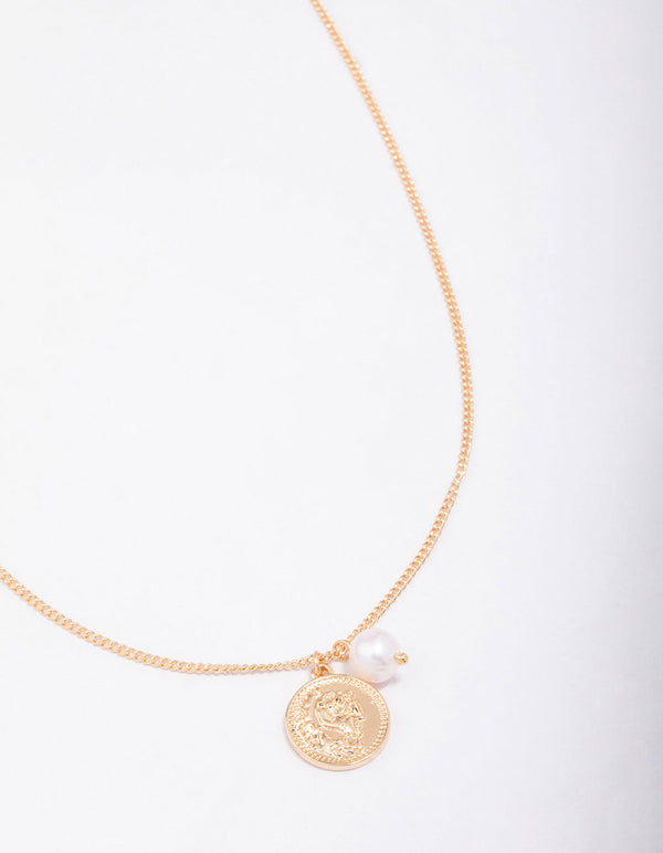 Gold Chunky Coin & Pearl Necklace