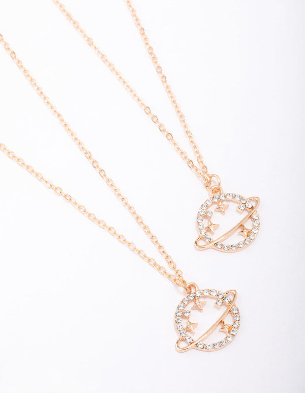 Gold Diamante Saturn Necklace Pack