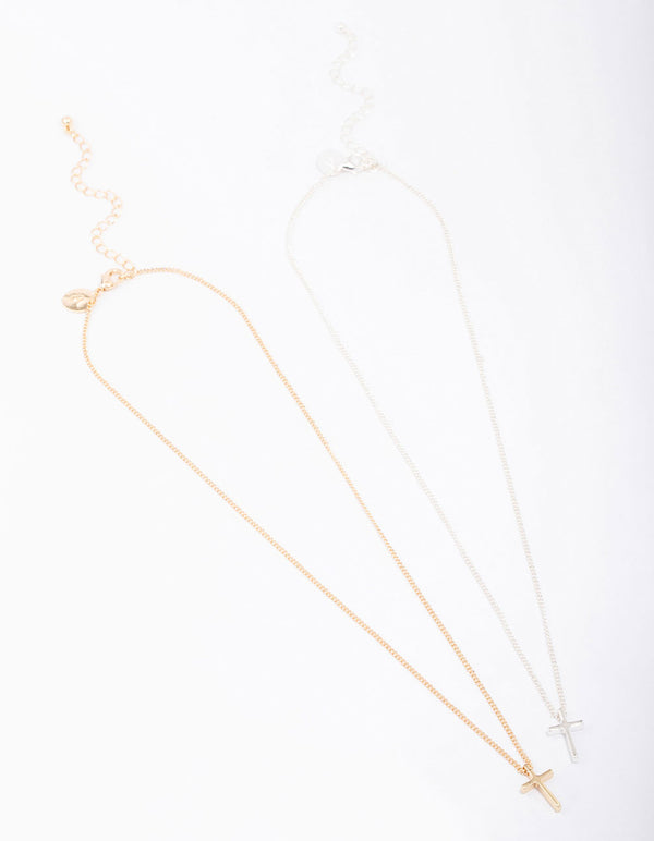 Mixed Metal Plain Cross Necklace Pack