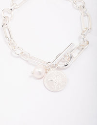 Silver Chunky Coin & Pearl Bracelet - link has visual effect only