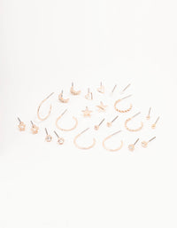 Rose Gold Celestial Heart Stud Earrings 12-Pack - link has visual effect only