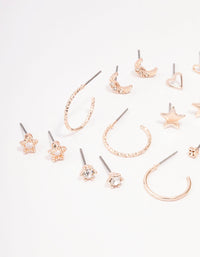 Rose Gold Celestial Heart Stud Earrings 12-Pack - link has visual effect only