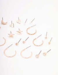 Rose Gold Celestial Heart Stud Earrings 12-Pack - link has visual effect only