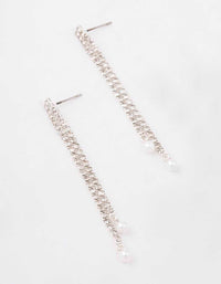 Silver Double Cup Chain Pearl Drop Earrings - link has visual effect only