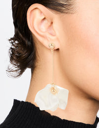 Gold White Pearlised Petal Drop Earrings - link has visual effect only