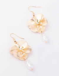 Gold Pearl & Diamante Flower Drop Earrings - link has visual effect only