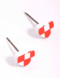 Red Checkered Heart Stud Earrings - link has visual effect only