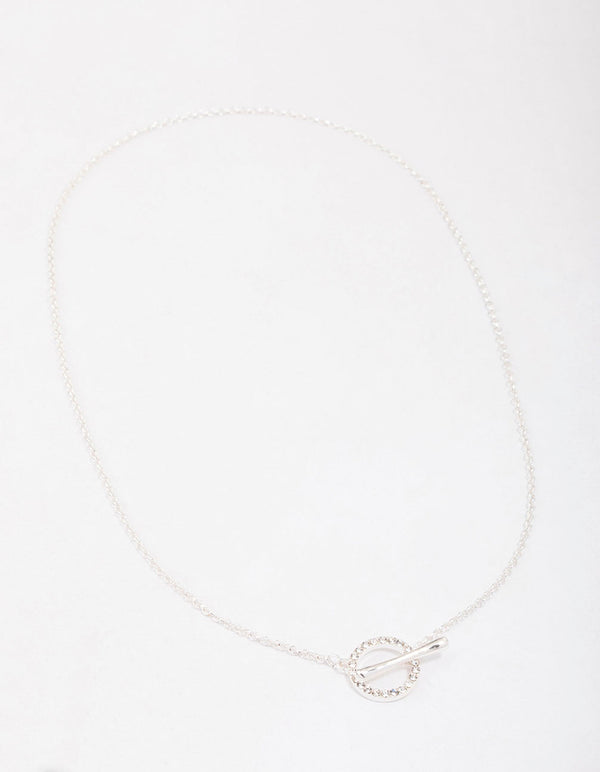 Silver Diamante Circle Bar Link Necklace
