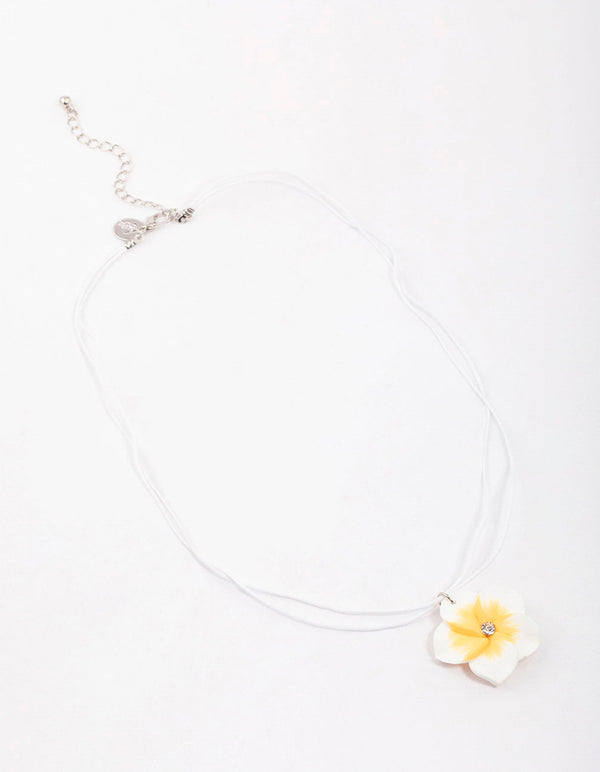 Silver Rope Diamante Frangipani Short Necklace